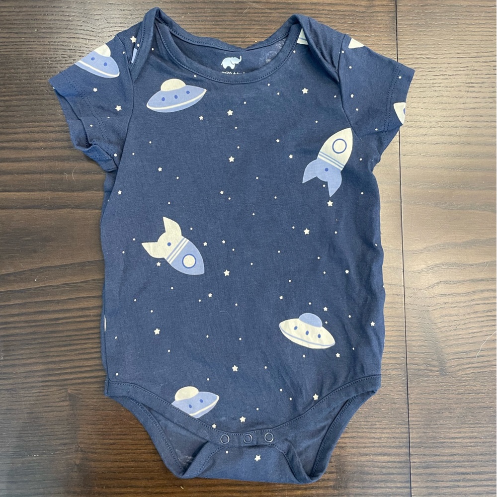Monica + Andy short sleeve onesie body suit - Navy outer space print - 9-12M